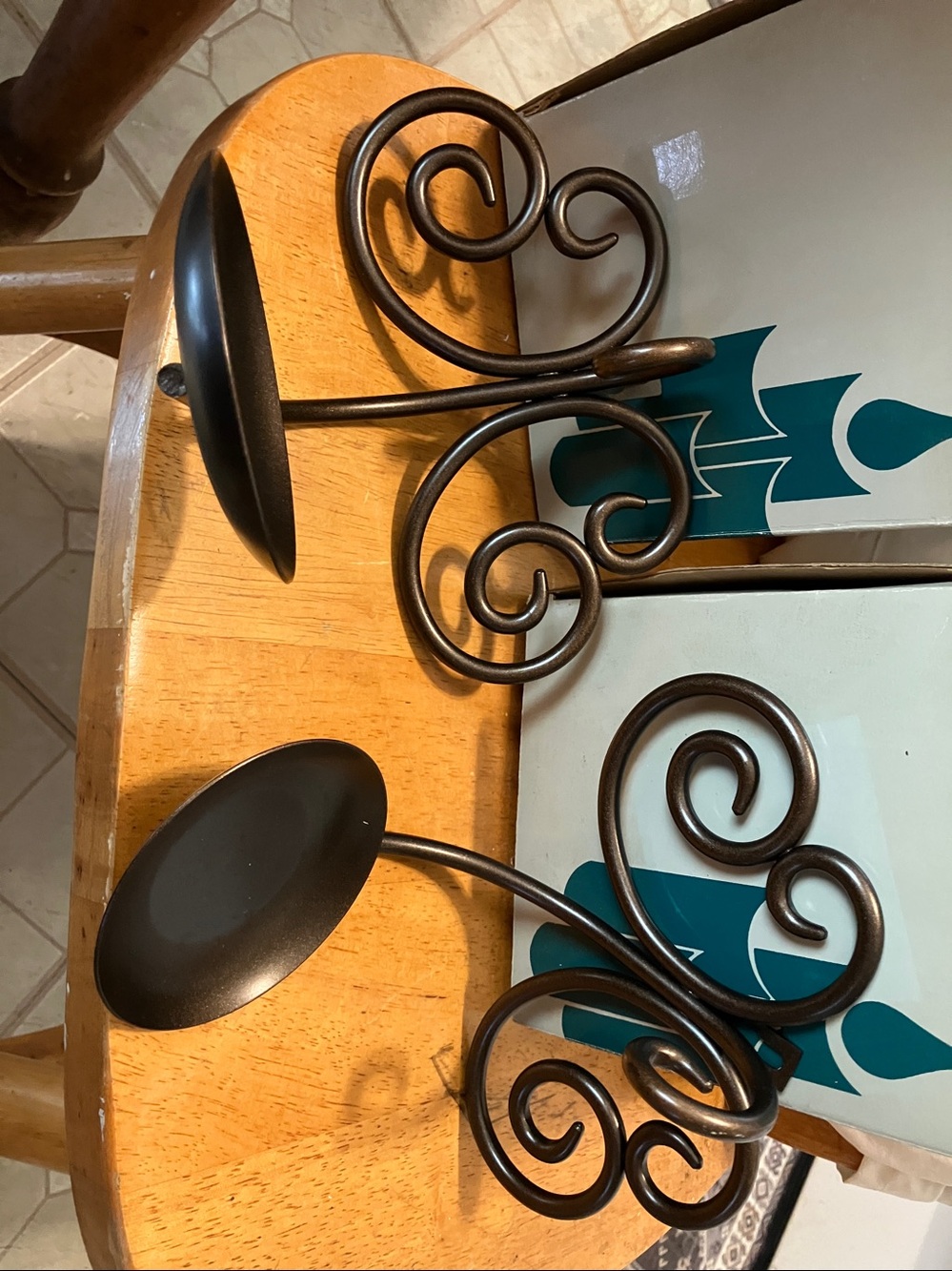 New. Set of 2. Partylite pewter look hanging Viking sconces about 5” high n 8” - Picture 2 of 12